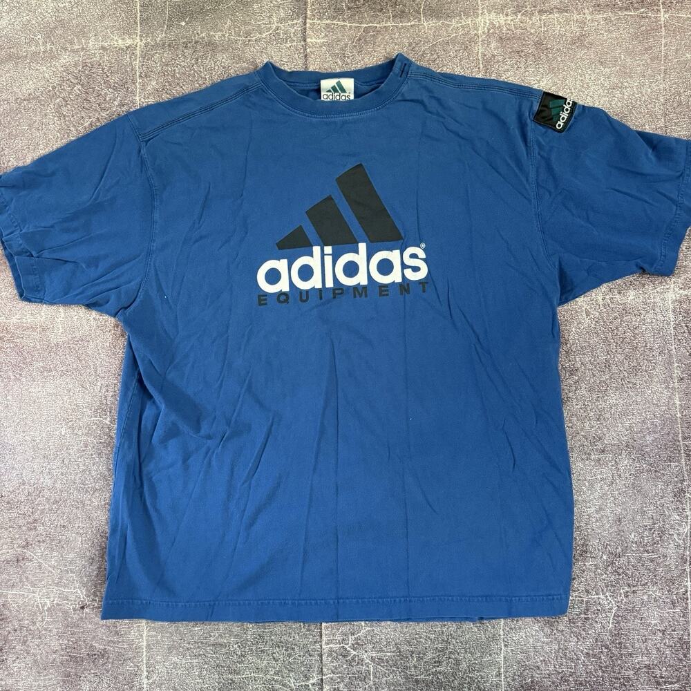 Men's Vintage 90's Adidas Equipment EQT Blue Big Logo Graphic T Shirt Tee Sz XL